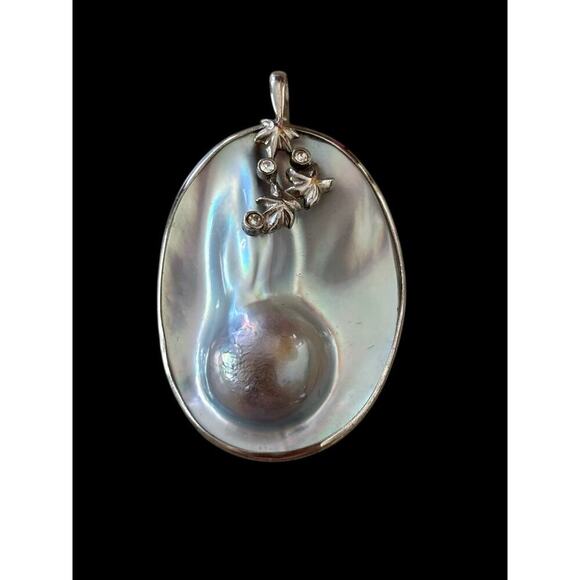 Vtg Mabe Blister Cultured Pearl & Silver Pendant 1.5"x1" - Picture 7 of 7